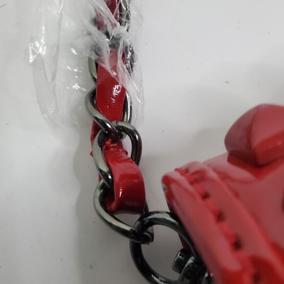 navoh Red Purse Studded Envelope Clutch short metal Chain Strap paisley Lined - Picture 12 of 15